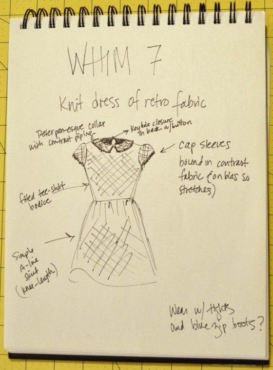 Design for knit dress in retro plaid